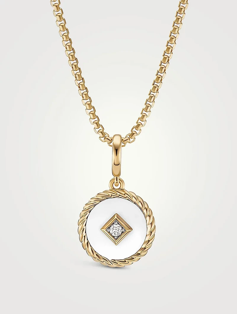 Cable Collectibles® White Enamel Charm In 18k Yellow Gold With Center Diamond
