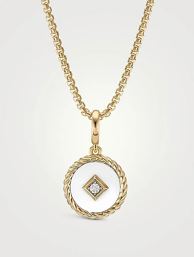 Cable Collectibles® White Enamel Charm In 18k Yellow Gold With Center Diamond