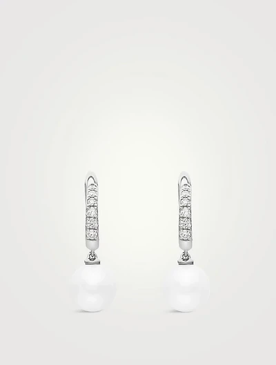 Pearl And Pavé Drop Earrings In Sterling Silver With Pearls And Diamonds, 15.6mm