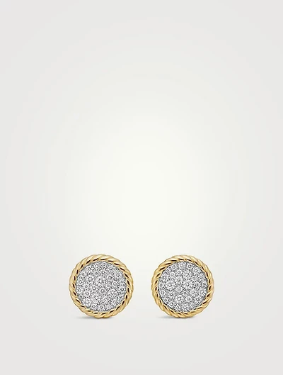 Dy Elements® Button Stud Earrings In 18k Yellow Gold With Diamonds, 13.6mm
