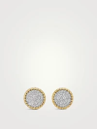 Dy Elements® Button Stud Earrings In 18k Yellow Gold With Diamonds, 13.6mm