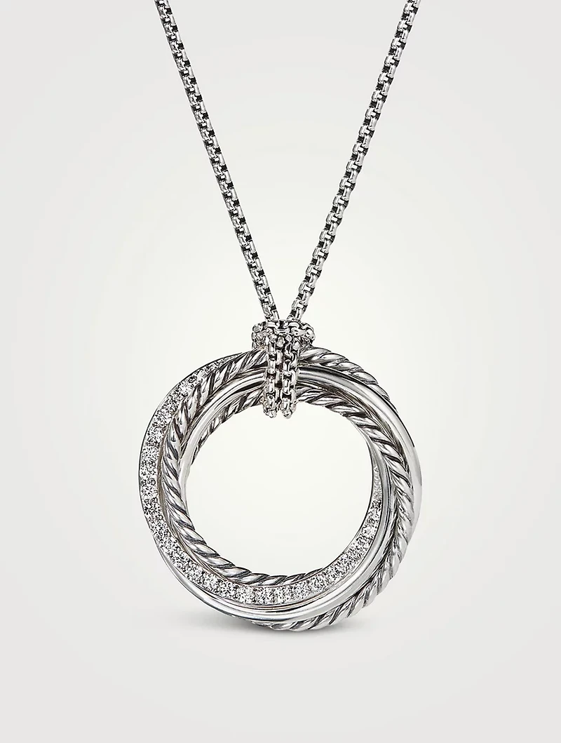 Crossover Pendant Necklace In Sterling Silver With Pavé Diamonds