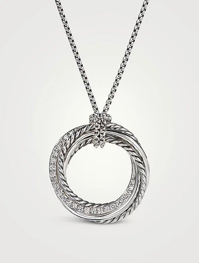 Crossover Pendant Necklace In Sterling Silver With Pavé Diamonds
