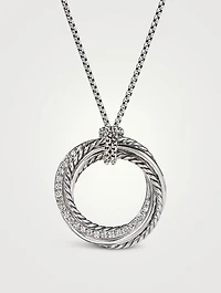 Crossover Pendant Necklace In Sterling Silver With Pavé Diamonds