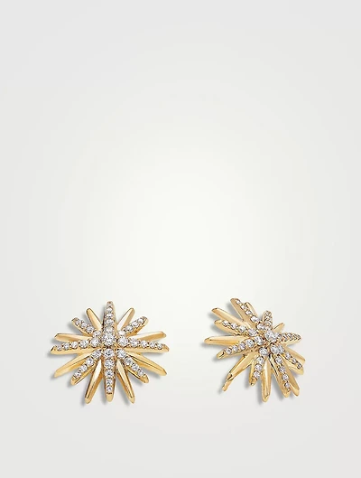 Starburst Stud Earrings In 18k Yellow Gold With Pavé Diamonds