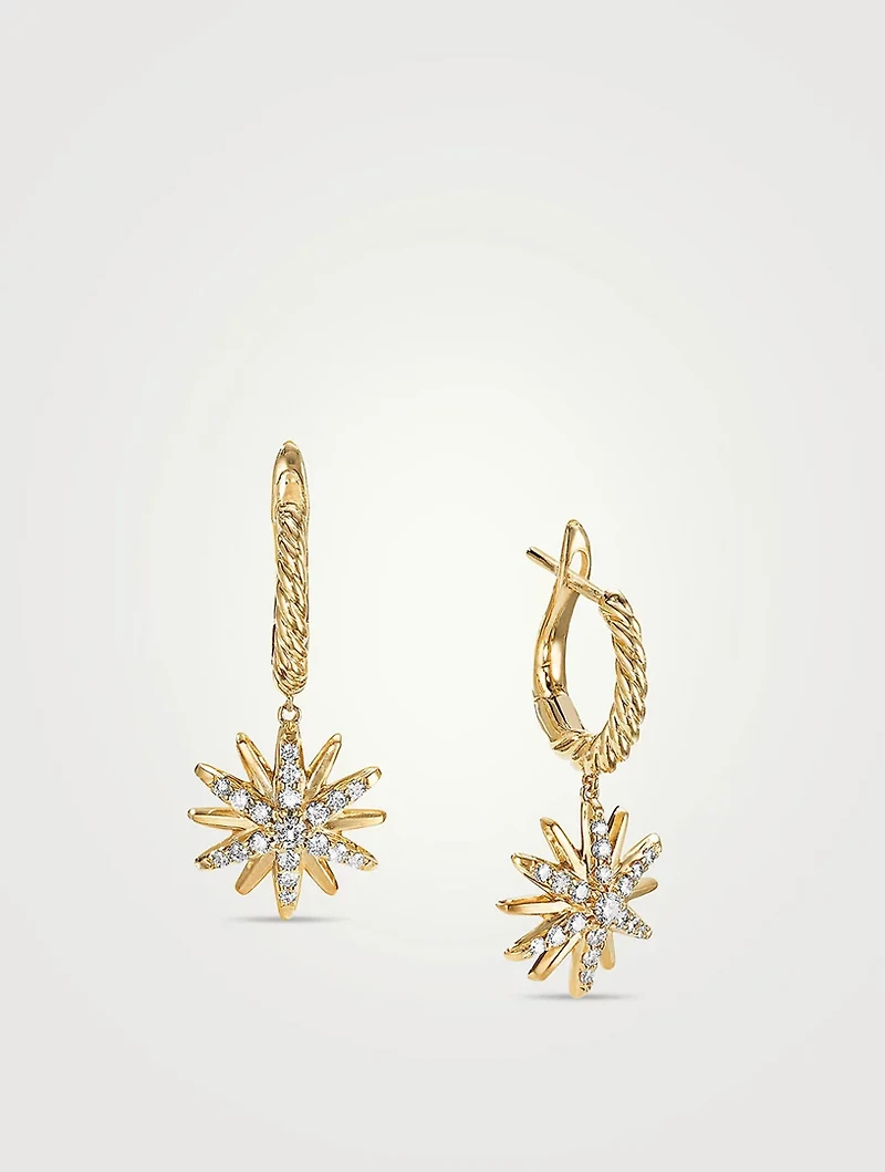 Starburst Drop Earrings In 18k Yellow Gold With Pavé Diamonds