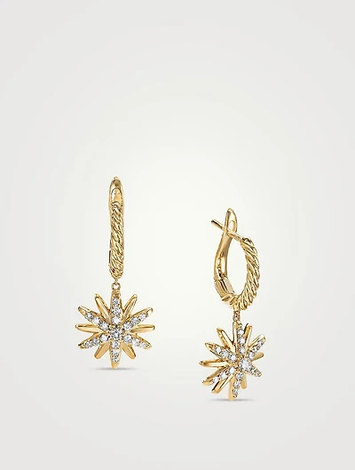 Starburst Drop Earrings In 18k Yellow Gold With Pavé Diamonds
