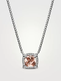 Petite Chatelaine® Pavé Bezel Pendant Necklace In Sterling Silver With Morganite And Diamonds, 7mm