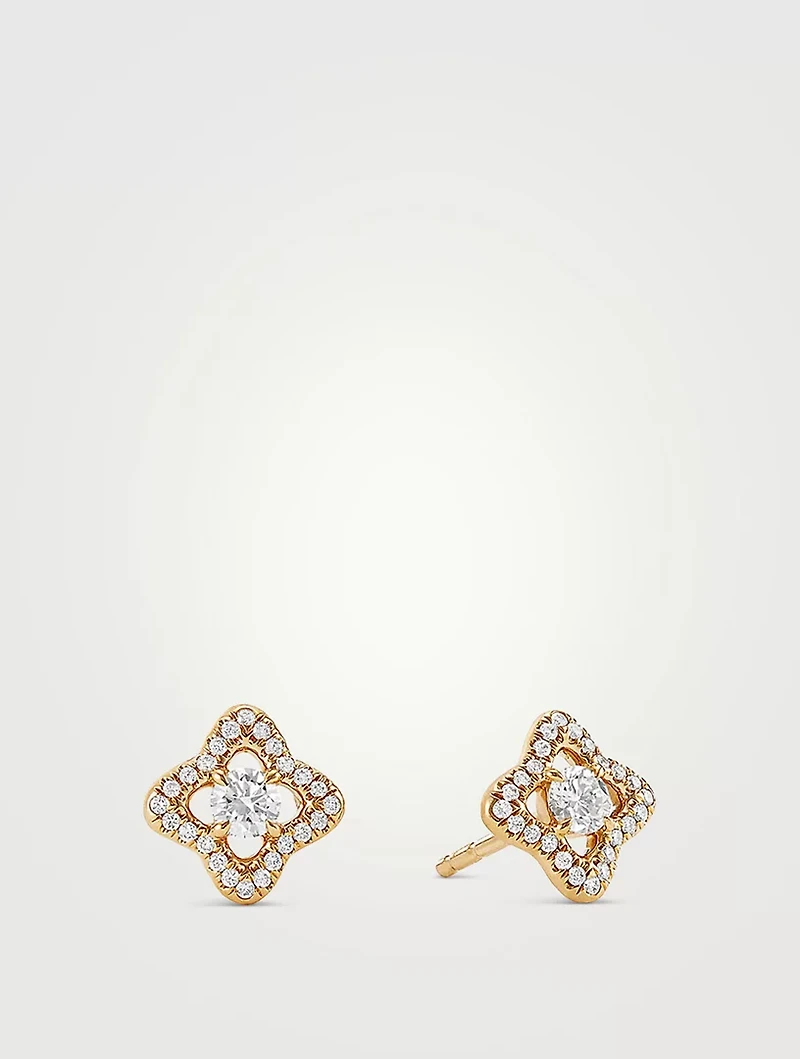 Venetian Quatrefoil® Stud Earrings In 18k Yellow Gold With Diamonds