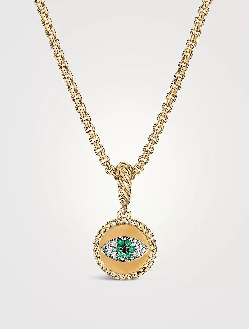 Evil Eye Amulet In 18k Yellow Gold With Pavé Emeralds And Diamonds