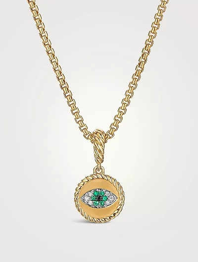 Evil Eye Amulet In 18k Yellow Gold With Pavé Emeralds And Diamonds