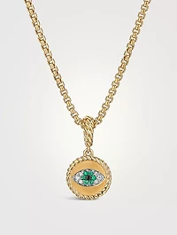 Evil Eye Amulet In 18k Yellow Gold With Pavé Emeralds And Diamonds