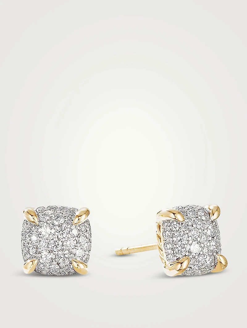 Chatelaine® Stud Earrings In 18k Yellow Gold With Pavé Diamonds