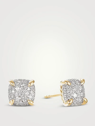 Chatelaine® Stud Earrings In 18k Yellow Gold With Pavé Diamonds