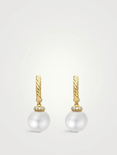Solari Drop Earrings In 18k Yellow Gold With Pearls And Diamonds, 22mm