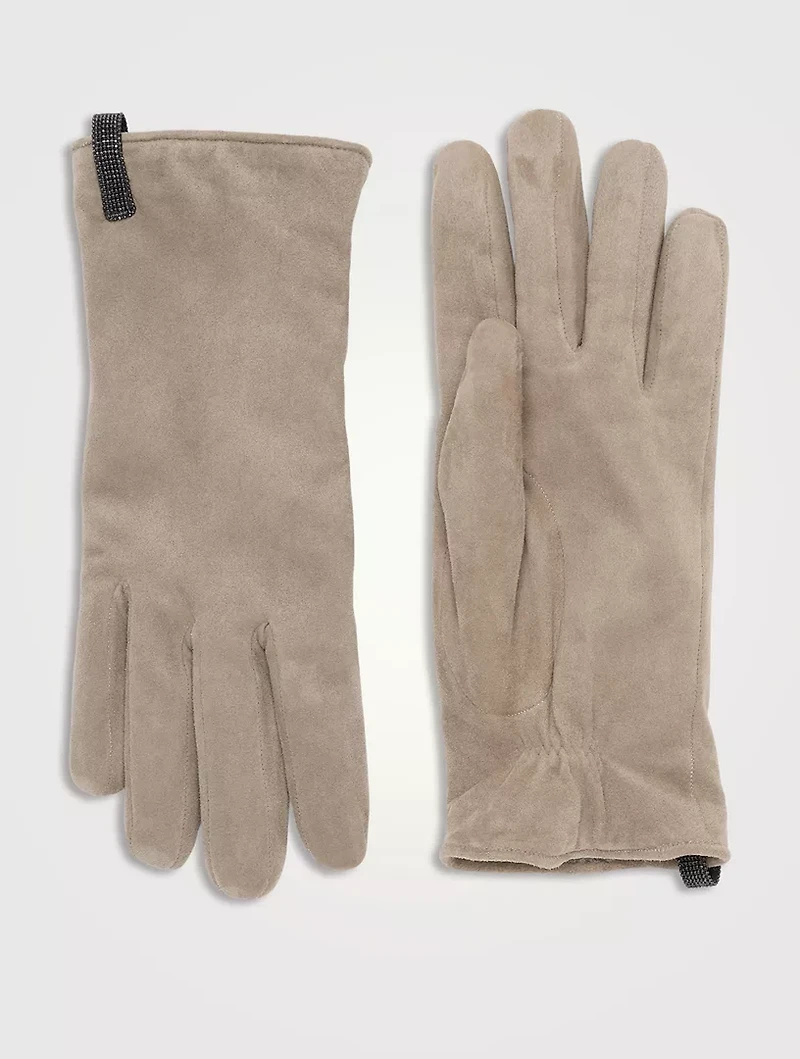 Suede Gloves With Monili