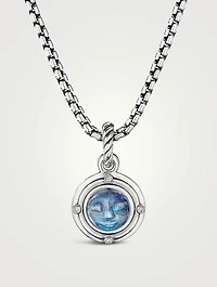 Moon Amulet In Sterling Silver With Rainbow Moonstone And Diamonds