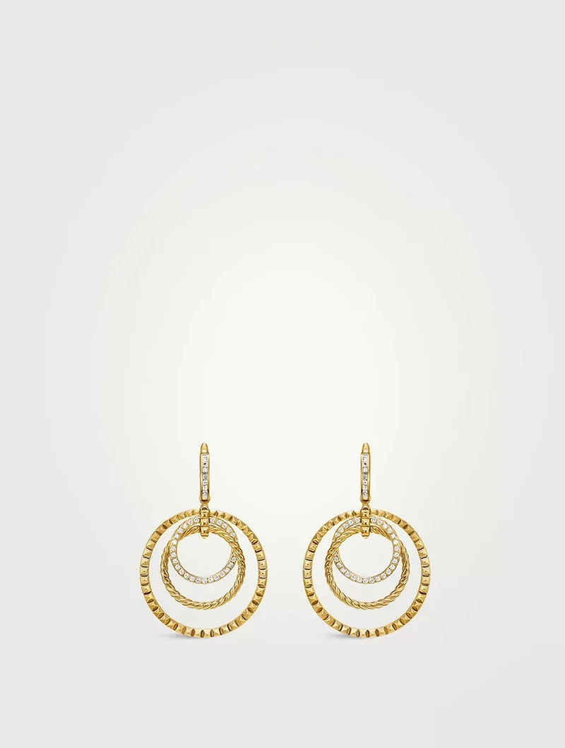 Crossover Trio Drop Earrings In 18k Yellow Gold With Diamonds, 35mm