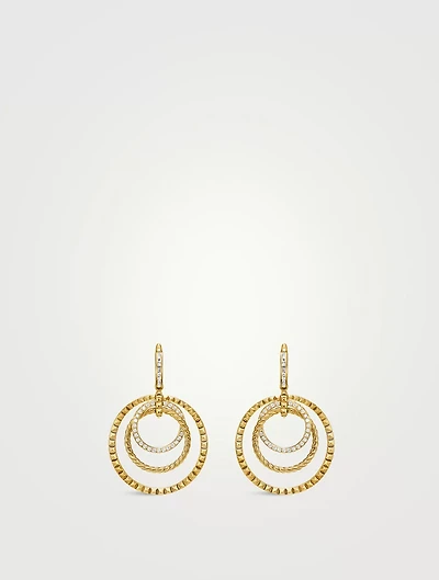Crossover Trio Drop Earrings In 18k Yellow Gold With Diamonds, 35mm