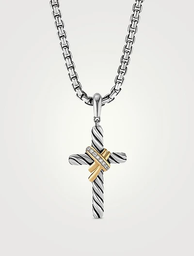X Cross Pendant In Sterling Silver With 18k Yellow Gold And Pavé Diamonds