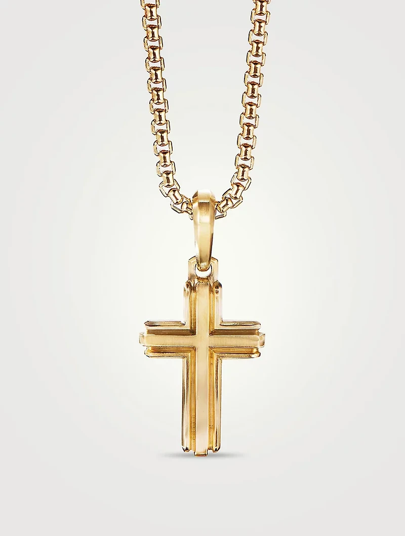Deco Cross Pendant In 18k Yellow Gold