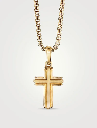Deco Cross Pendant In 18k Yellow Gold