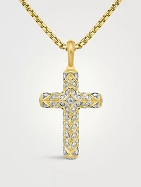 Chevron Cross Pendant In 18k Yellow Gold With Pavé Diamonds, 36mm