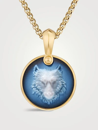 Petrvs® Wolf Amulet In 18k Yellow Gold With Banded Agate, 21mm