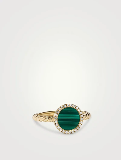 Petite Dy Elements® Ring 18k Yellow Gold With Malachite And Pavé Diamonds