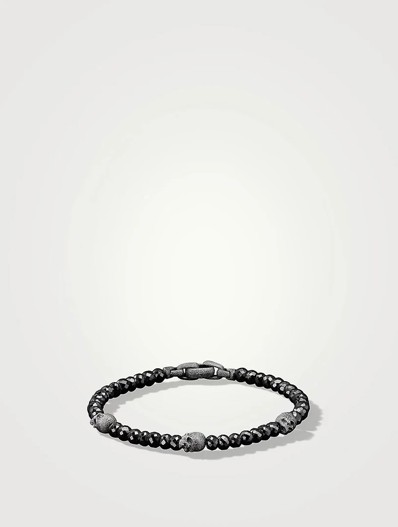 Memento Mori Skull Station Bracelet Sterling Silver With Black Spinel