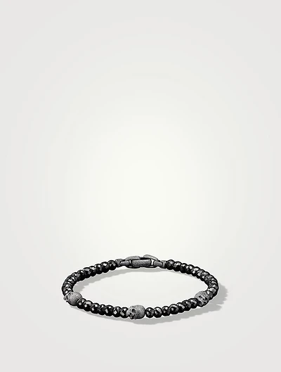 Memento Mori Skull Station Bracelet Sterling Silver With Black Spinel