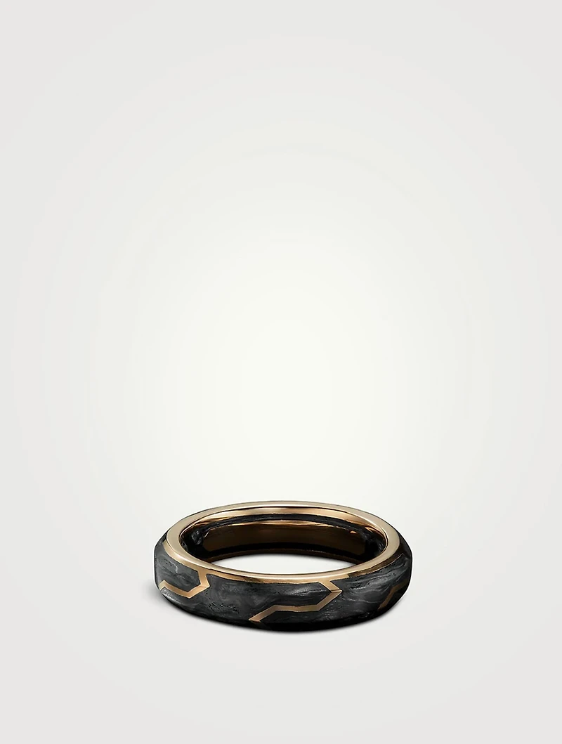 Forged Carbon Band Ring With 18k Yellow Gold