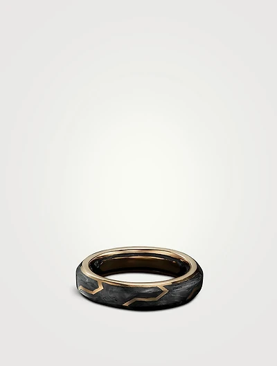 Forged Carbon Band Ring With 18k Yellow Gold