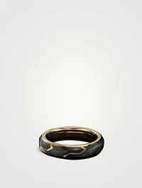Forged Carbon Band Ring With 18k Yellow Gold