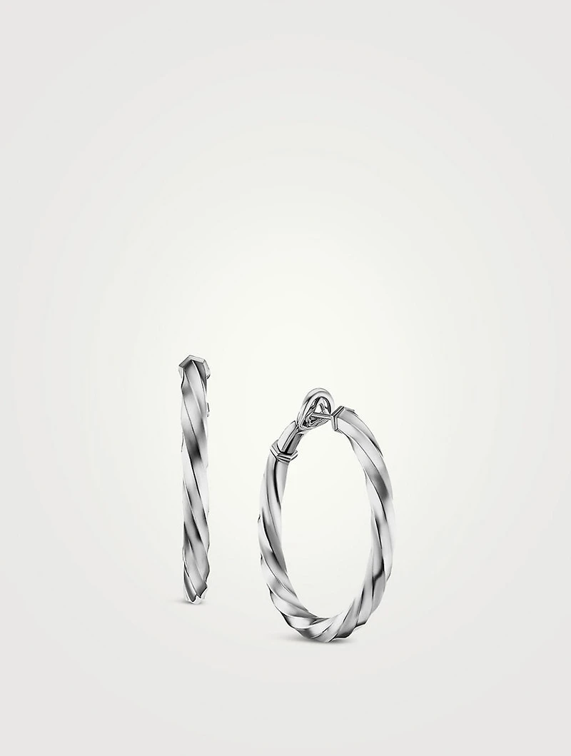 Cable Edge® Hoop Earrings In Sterling Silver