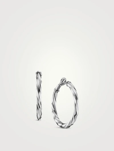 Cable Edge® Hoop Earrings In Sterling Silver