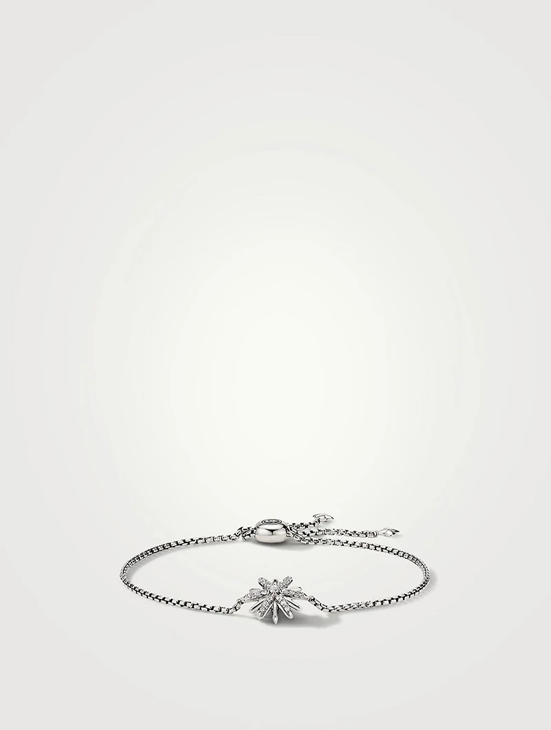 Starburst Station Chain Bracelet In Sterling Silver  With Pavé Diamonds
