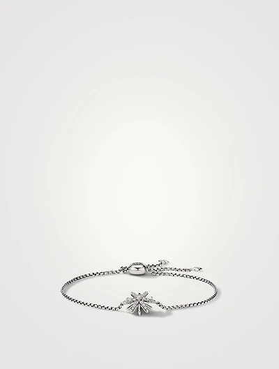 Starburst Station Chain Bracelet In Sterling Silver  With Pavé Diamonds