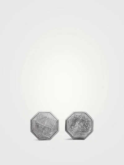 Meteorite Faceted Round Cufflinks In Sterling Silver, 16mm