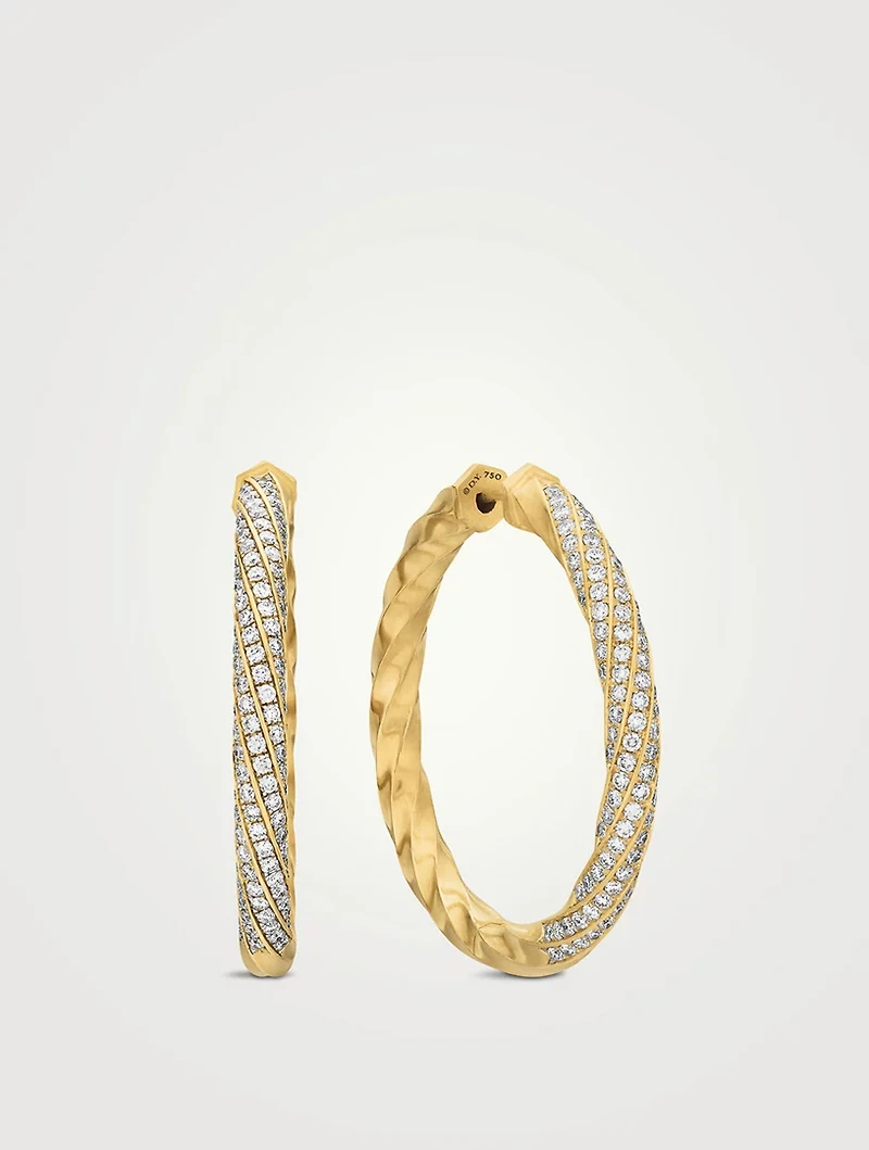 Cable Edge® Hoop Earrings In 18k Yellow Gold With Diamonds, 1.5in