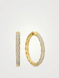 Cable Edge® Hoop Earrings In 18k Yellow Gold With Diamonds, 1.5in