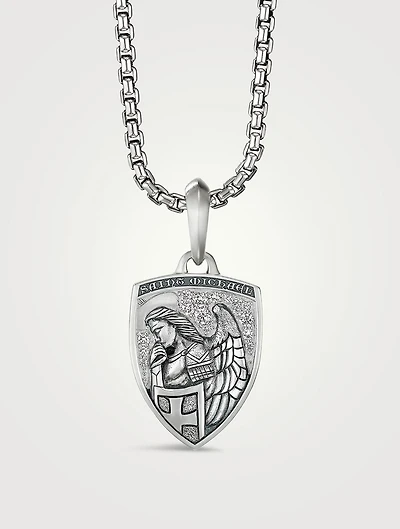 St. Michael Amulet In Sterling Silver With Pavé Diamonds