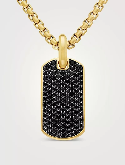 Chevron Tag In 18k Yellow Gold With Black Diamonds, 27mm
