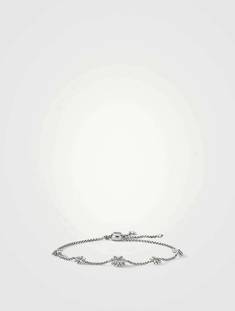 Petite Starburst Station Chain Bracelet In Sterling Silver With Pavé Diamonds