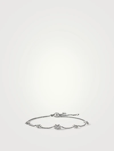 Petite Starburst Station Chain Bracelet In Sterling Silver With Pavé Diamonds