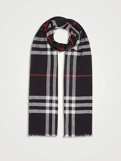 Lightweight Check Wool Silk Scarf