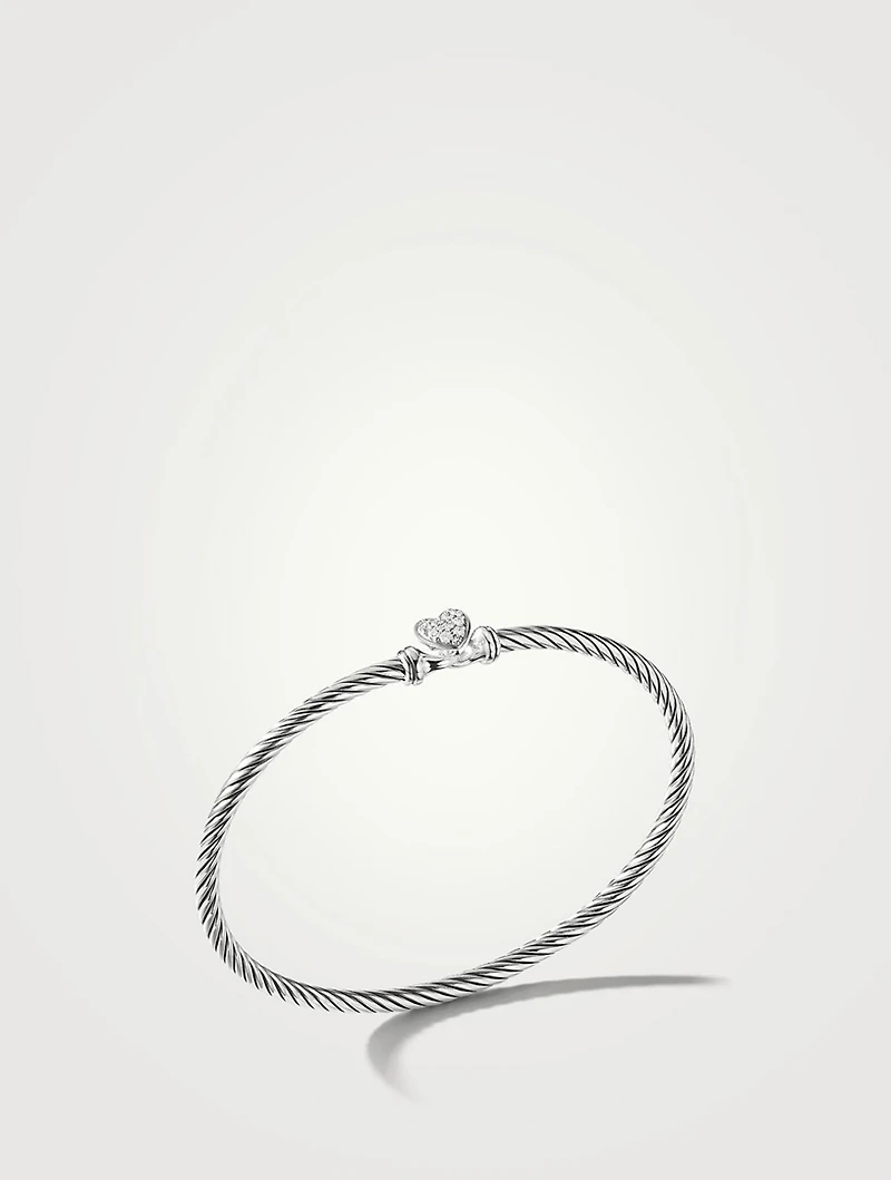 Cable Collectibles® Heart Bracelet Sterling Silver With Pavé Diamonds