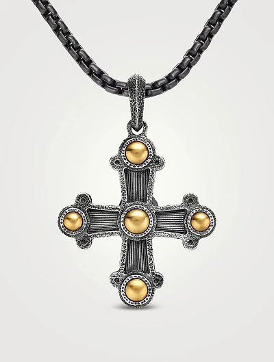 Shipwreck Cross Amulet  In Sterling Silver With 18k Yellow Gold, 44mm