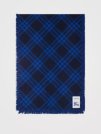 Wide Check Wool Silk Scarf