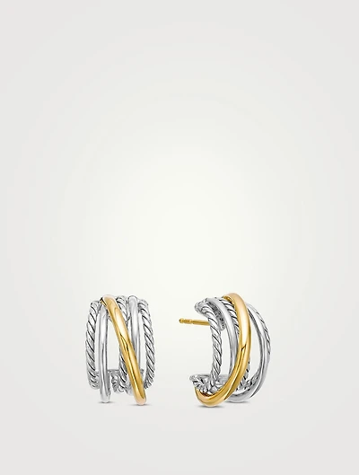 Crossover Shrimp Earrings In Sterling Silver With 18k Yellow Gold, 19.5mm